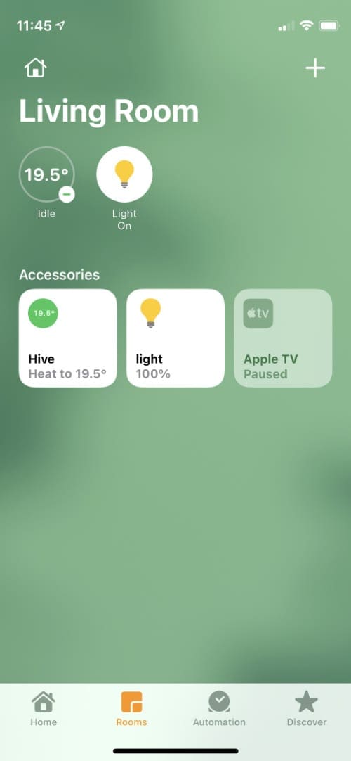 Rooms page in Apple Home app