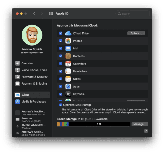 لوحة iCloud تغيير معرف Apple الخاص بك Mac