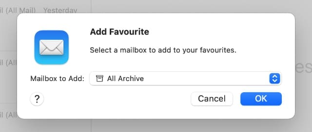 Add Favorite All Archive option in Mail