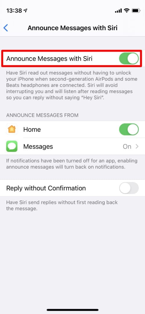 أعلن إعدادات الرسائل-كيفية إيقاف Siri قراءة رسائل Apple Watch في AirPods 