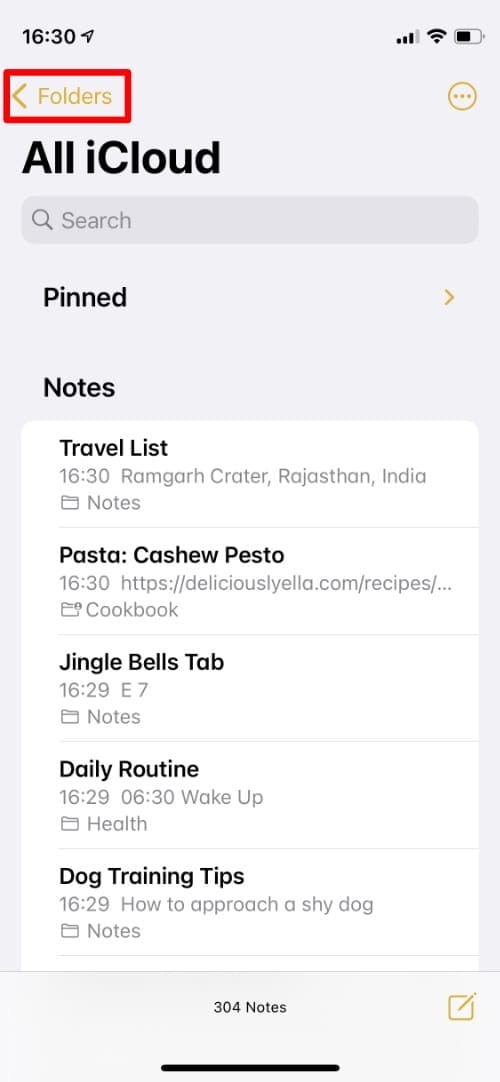 تطبيق Apple Notes يبرز زر الرجوع-كيفية استرداد الملاحظات المحذوفة iPhone أو iPad 