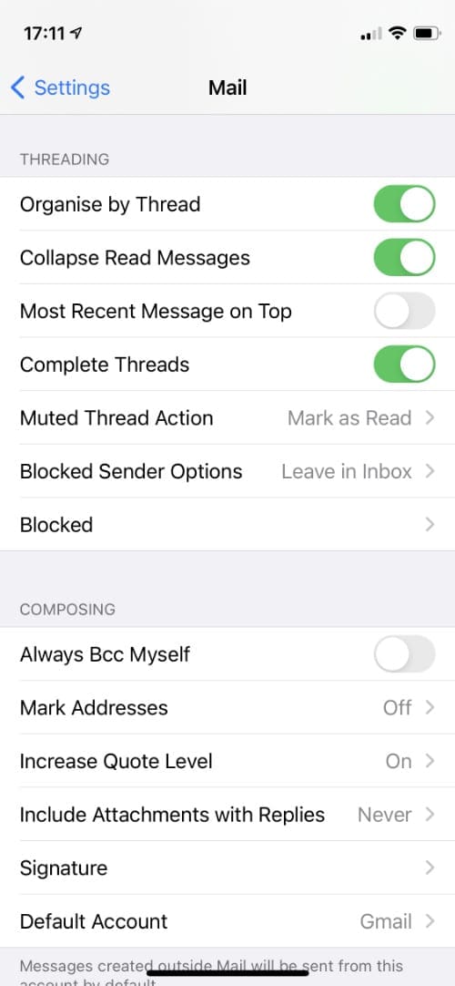 Mail settings with Blocked Sender Options
