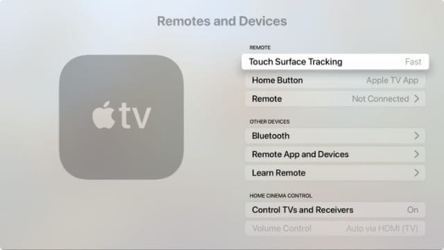 Remotes and Devices settings on Apple TV