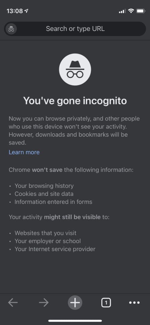 Incognito window in Google Chrome