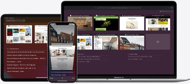 Safari browser on iPhone, iPad, and MacBook