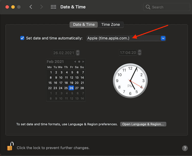 macbook Set date and time automatically