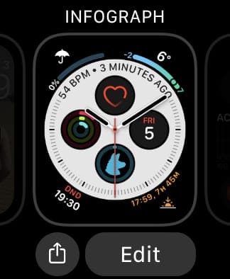 Apple Watch edit face menu.
