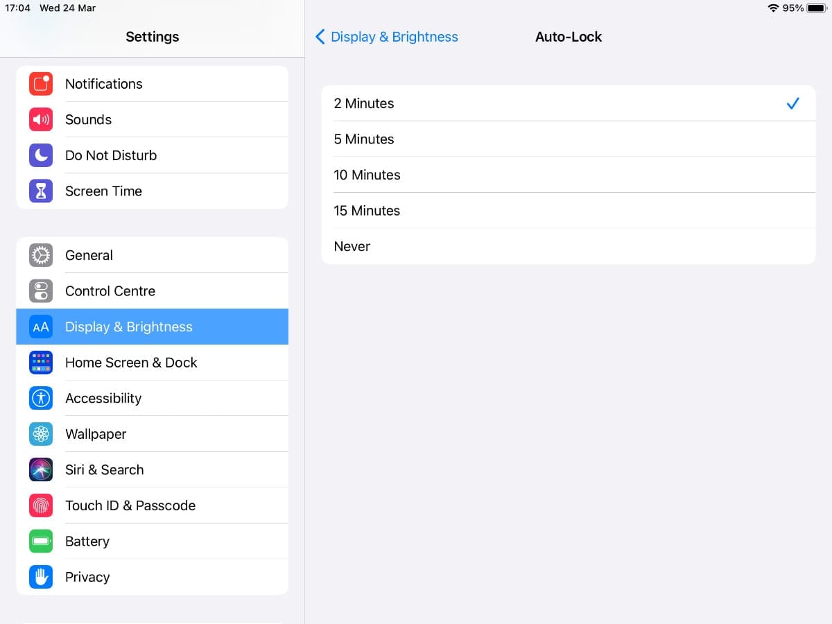 Auto-Lock settings for iPad.