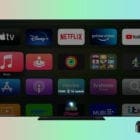 Apple TV over colorful background with Siri icon on the screen