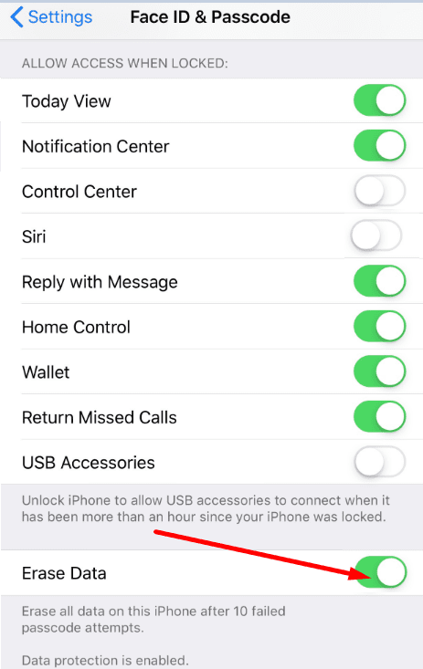 Erase all data on this iPhone after 10 failed passcode attempts
