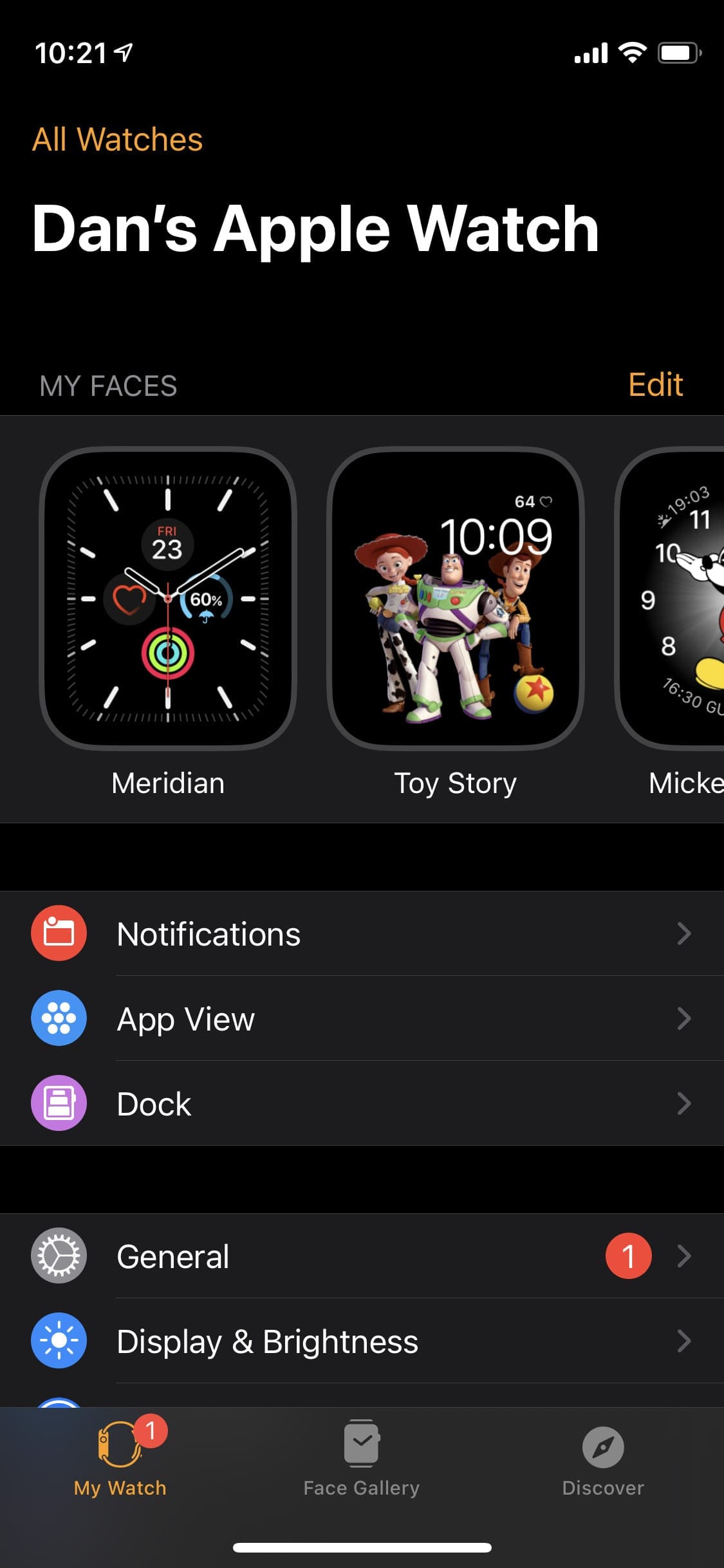 My Watch tab in Watch app on iPhone.
