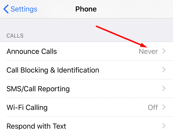 announce calls iphone