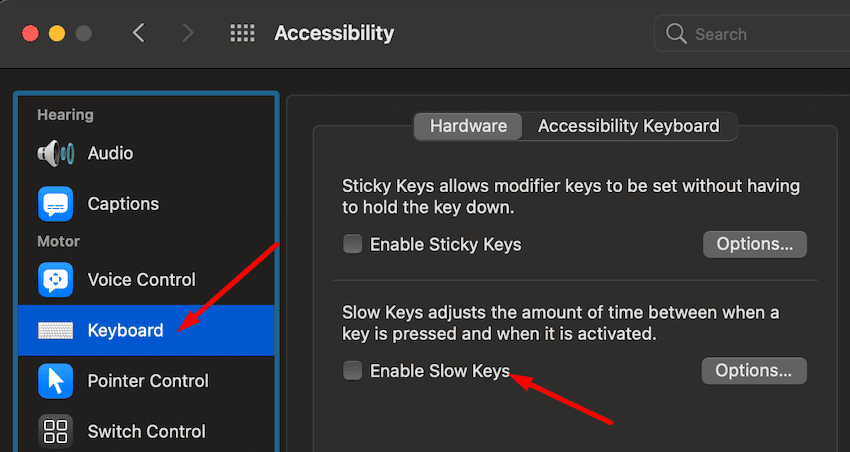disable slow keys macbook