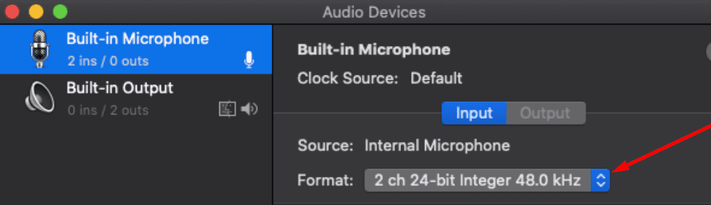 mac built-in mic input rates