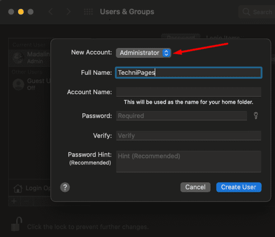 mac create new admin account