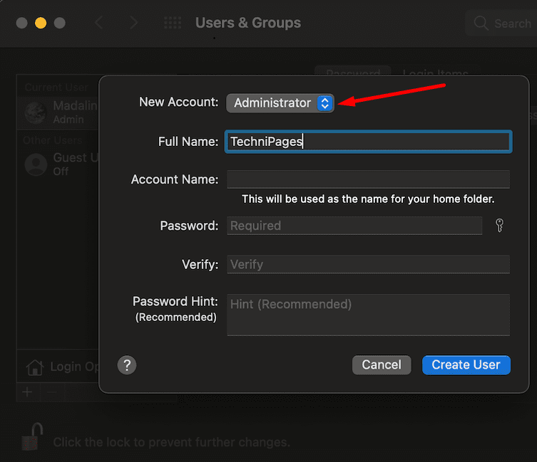 mac create new admin account