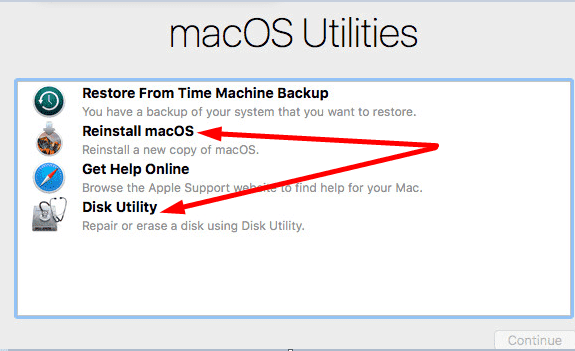 macOS Utilities options