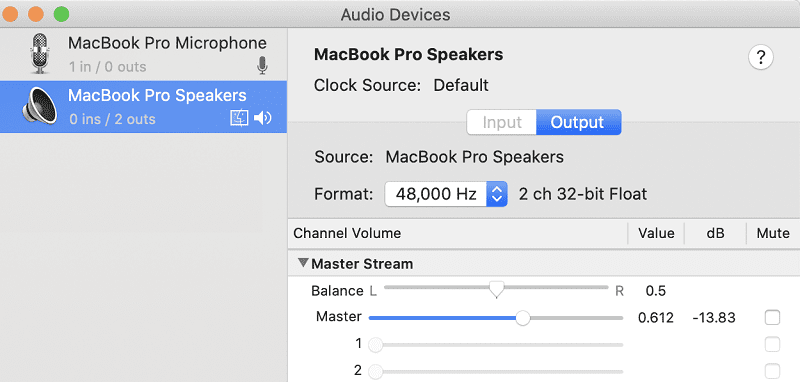 macbook speakers 48kHz format