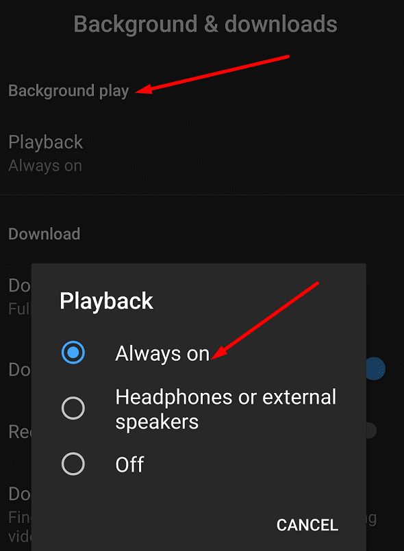 youtube mobile app background play settings