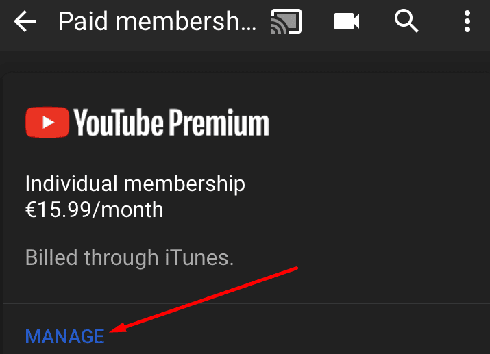 youtube premium manage membership