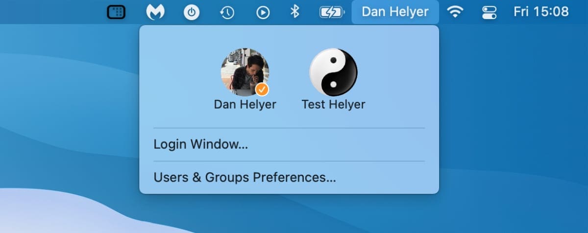 Quick change user window from Mac menu bar..