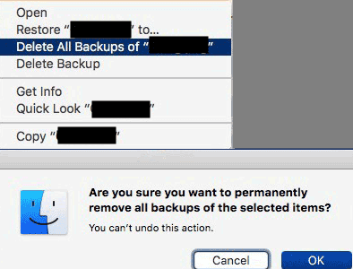 mac time machine delete all backups of selected item