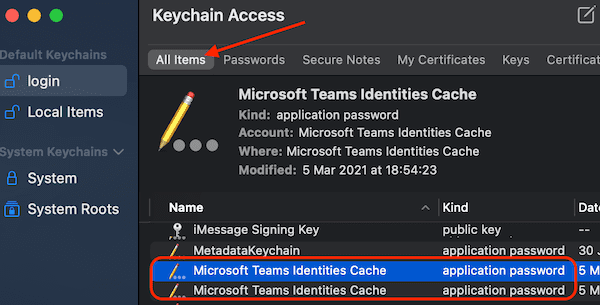 microsoft teams identities cache mac