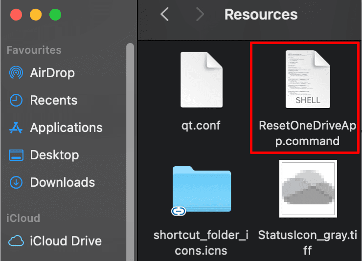 إعادة تعيين تطبيق onedrive mac