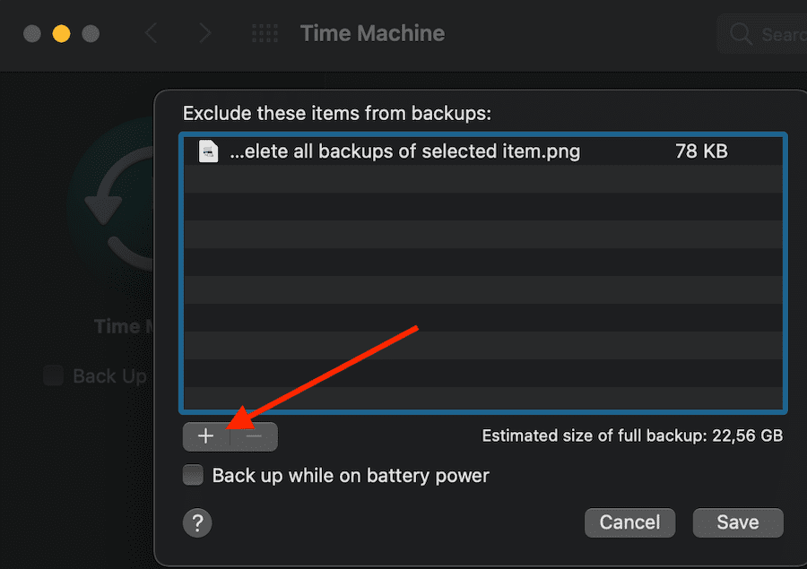 time machine exclude files