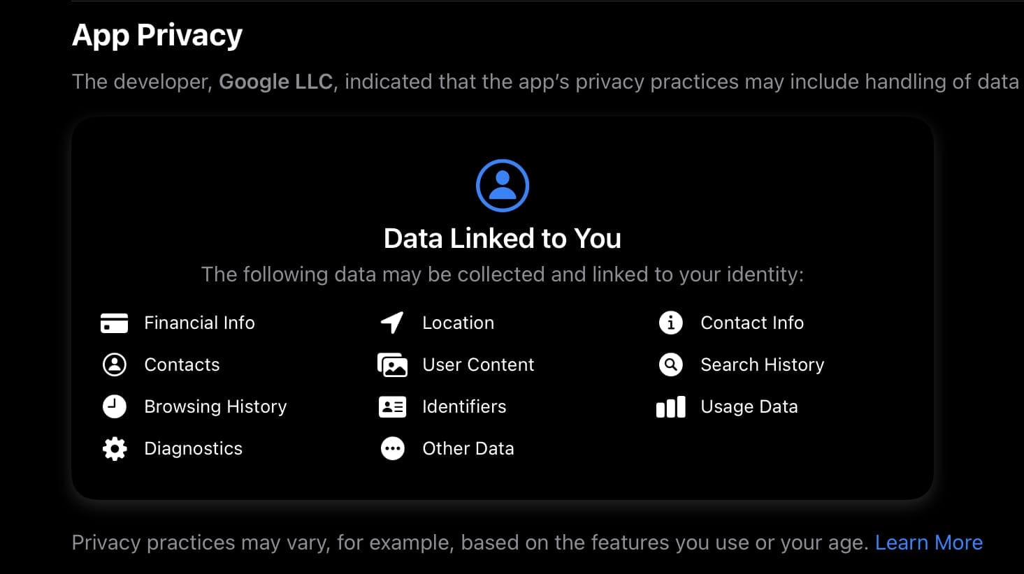 Google App Privacy Label