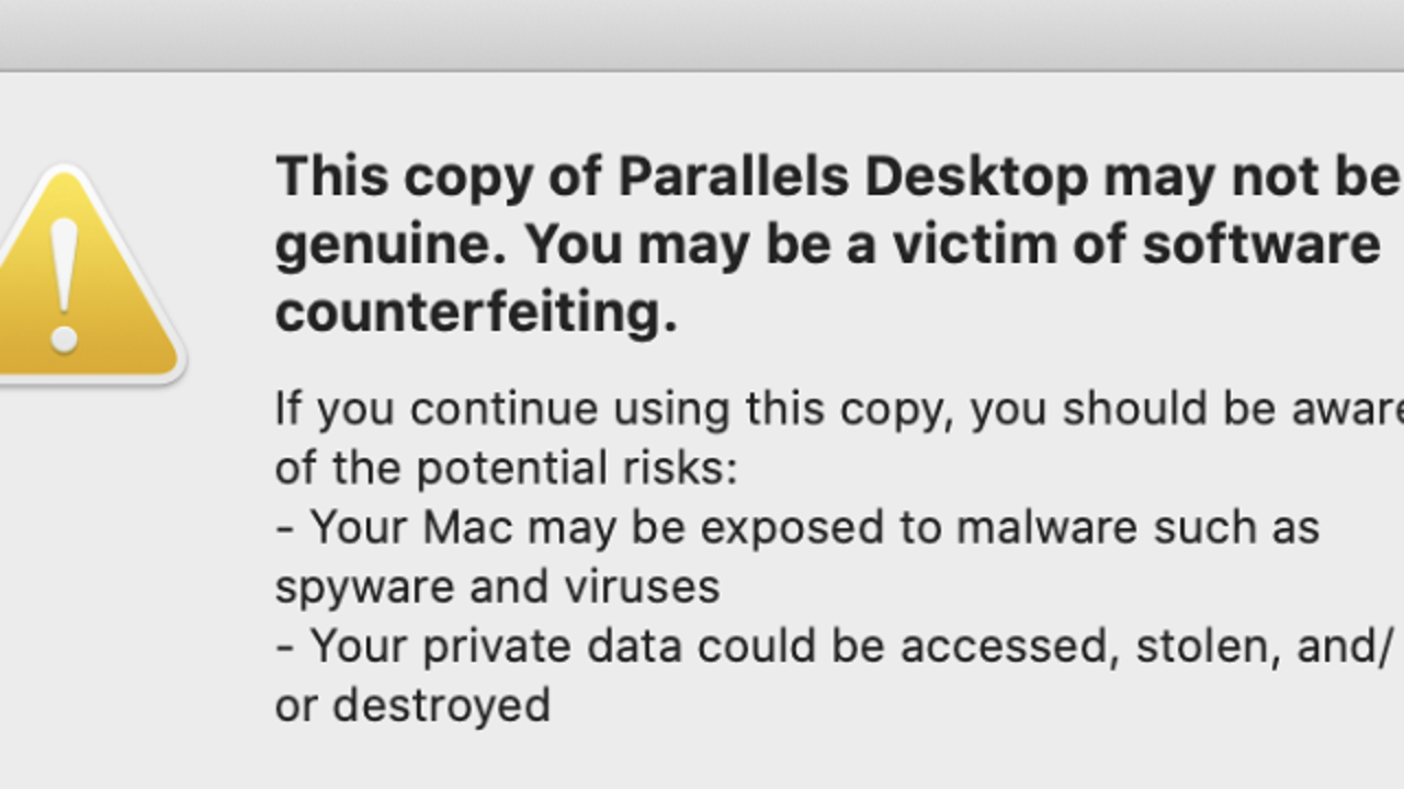 this copy of parallels desktop may not be genuine