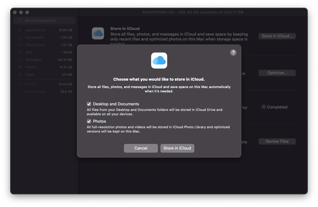 How to use Optimize Storage with Store in iCloud