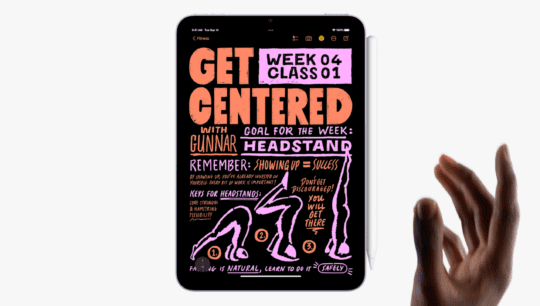 The iPad mini with hand-drawn artwork of motivational yoga imagery. 