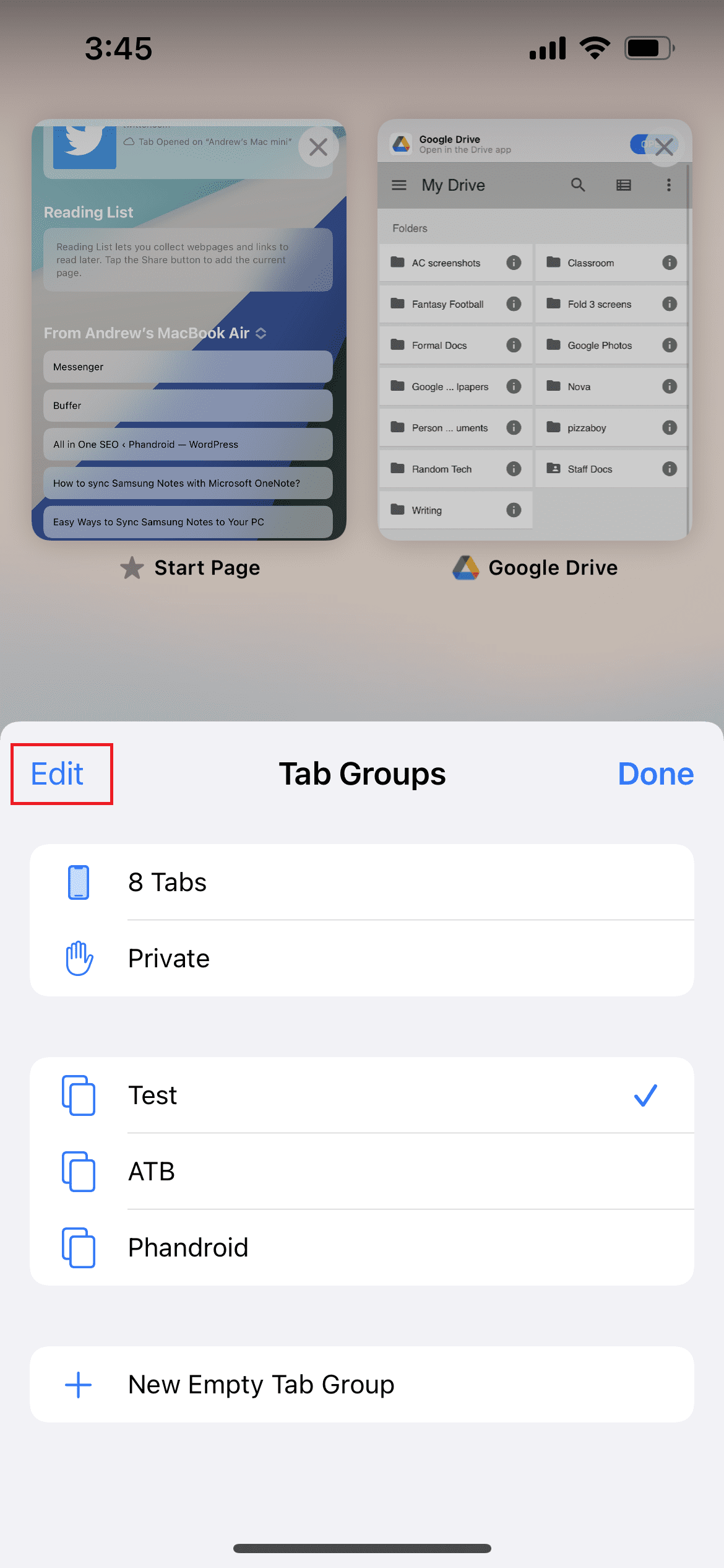 delete tab groups in safari