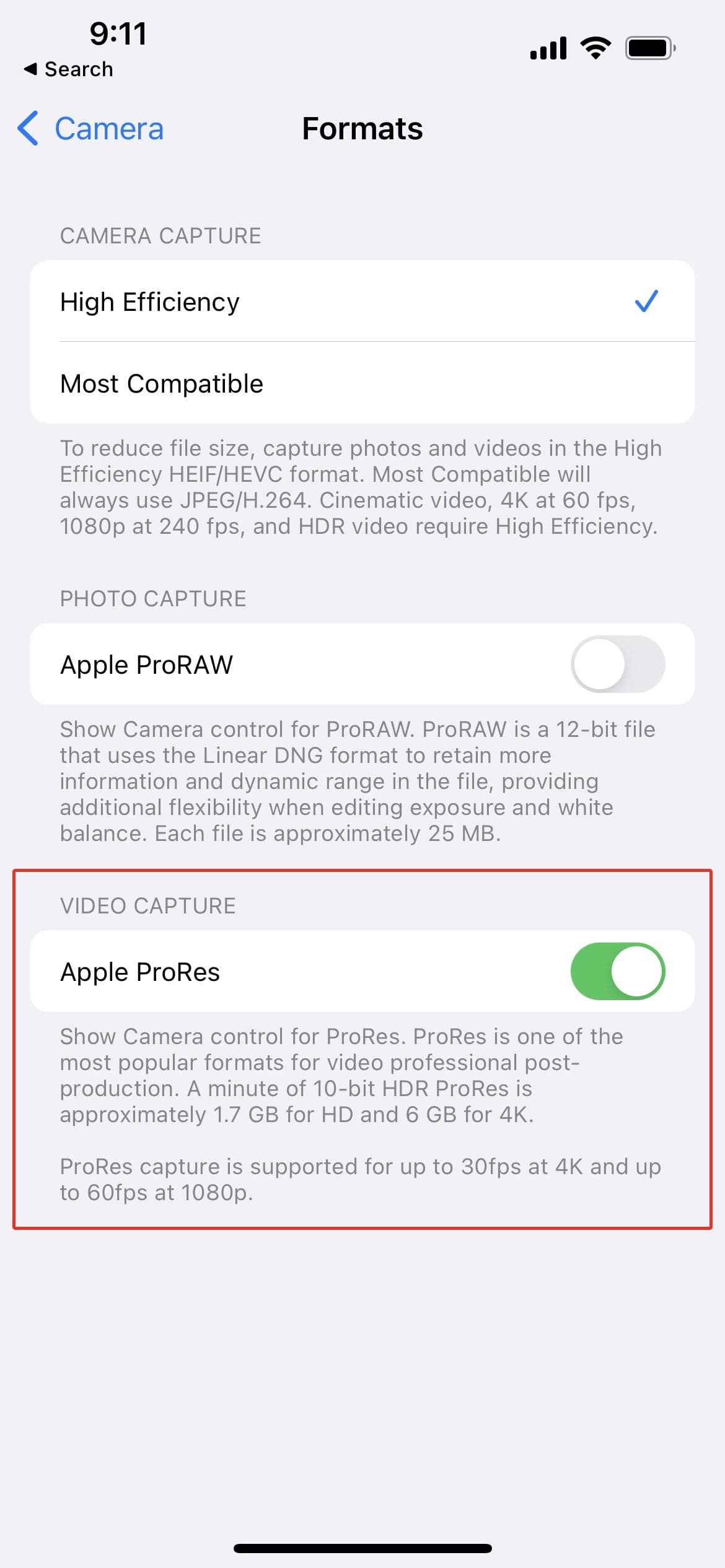 How to record ProRes Video on iPhone Steps 2