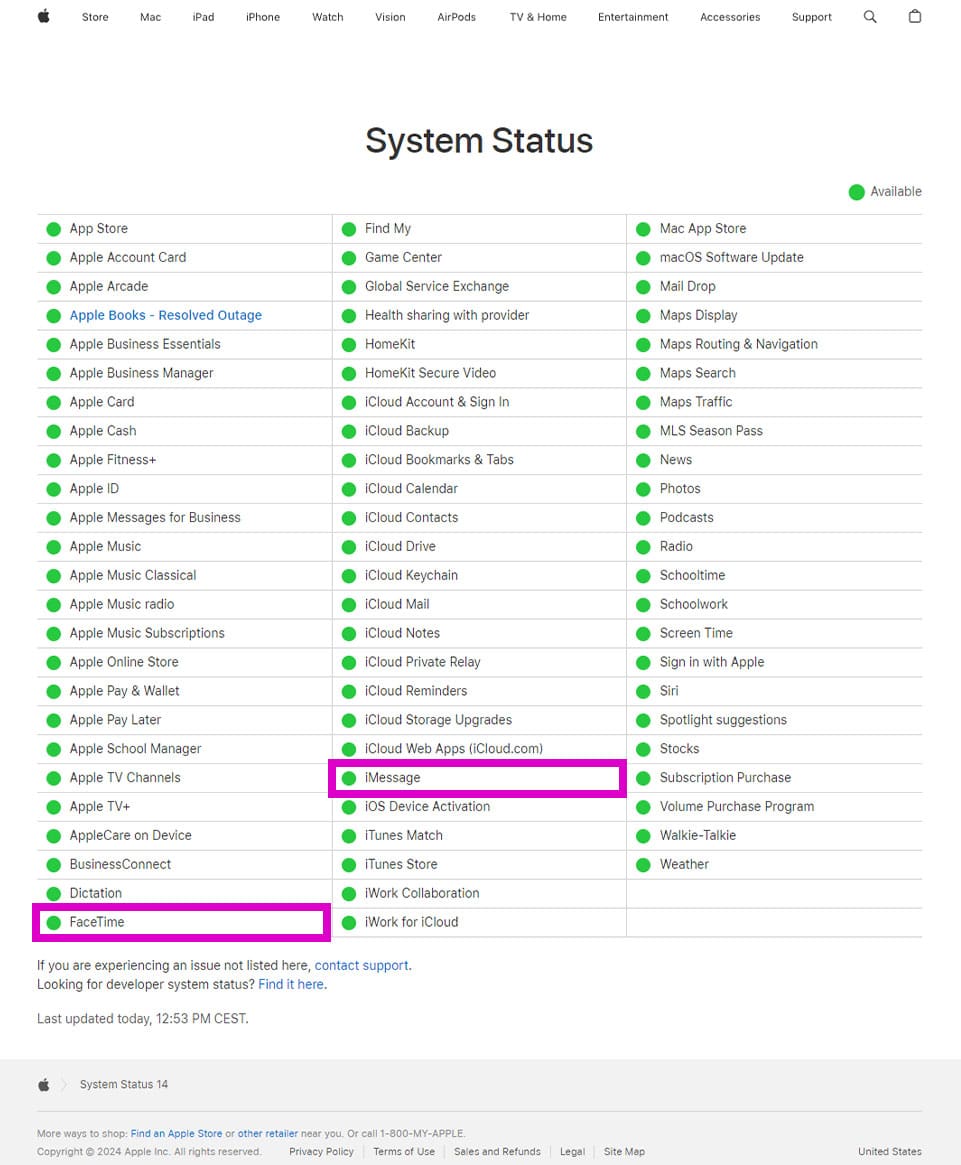 Apple - Support - System Status Page