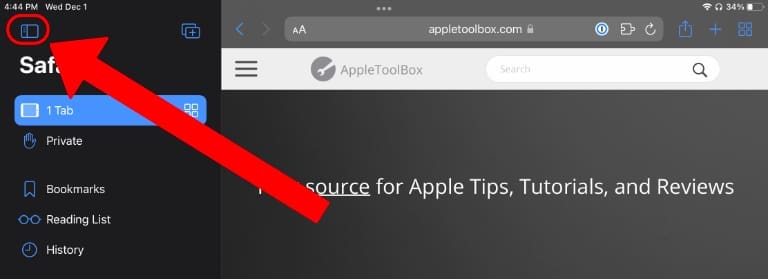 how-to-close-the-bookmarks-sidebar-on-ipad-appletoolbox