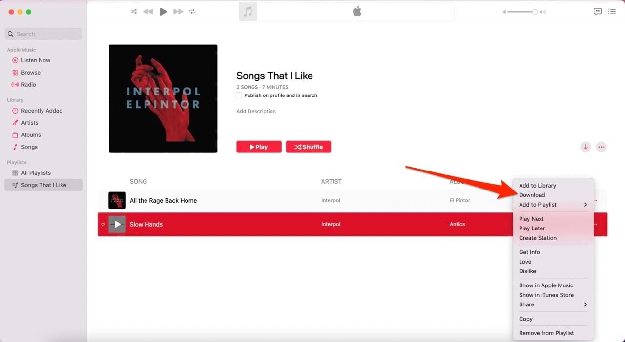 Screenshot showing download option for Apple Music on Mac