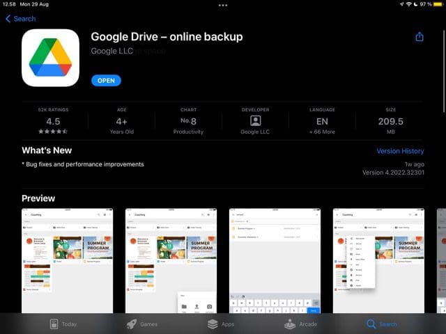 Screenshot of the Google Drive app on the App Store