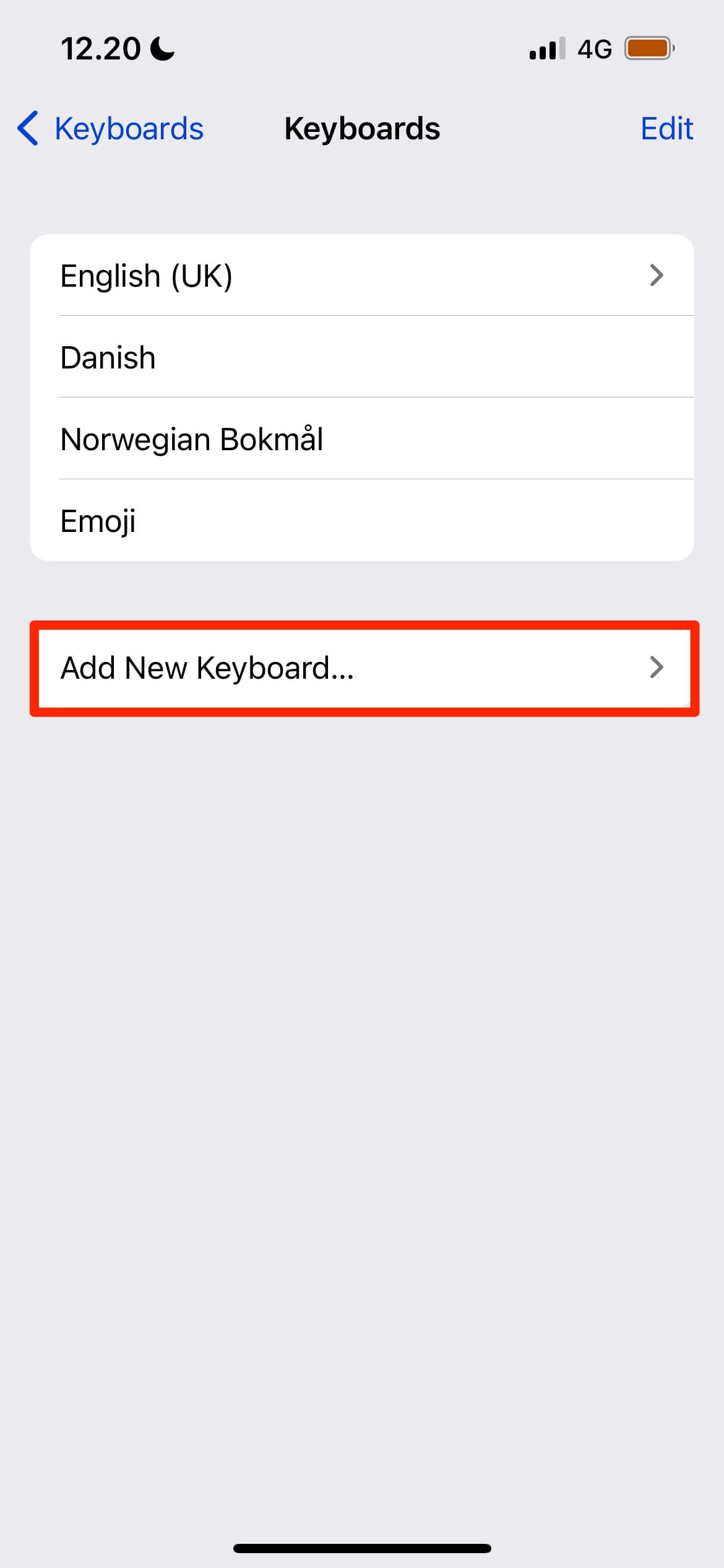Screenshot showing how to add a keyboard on iPhone