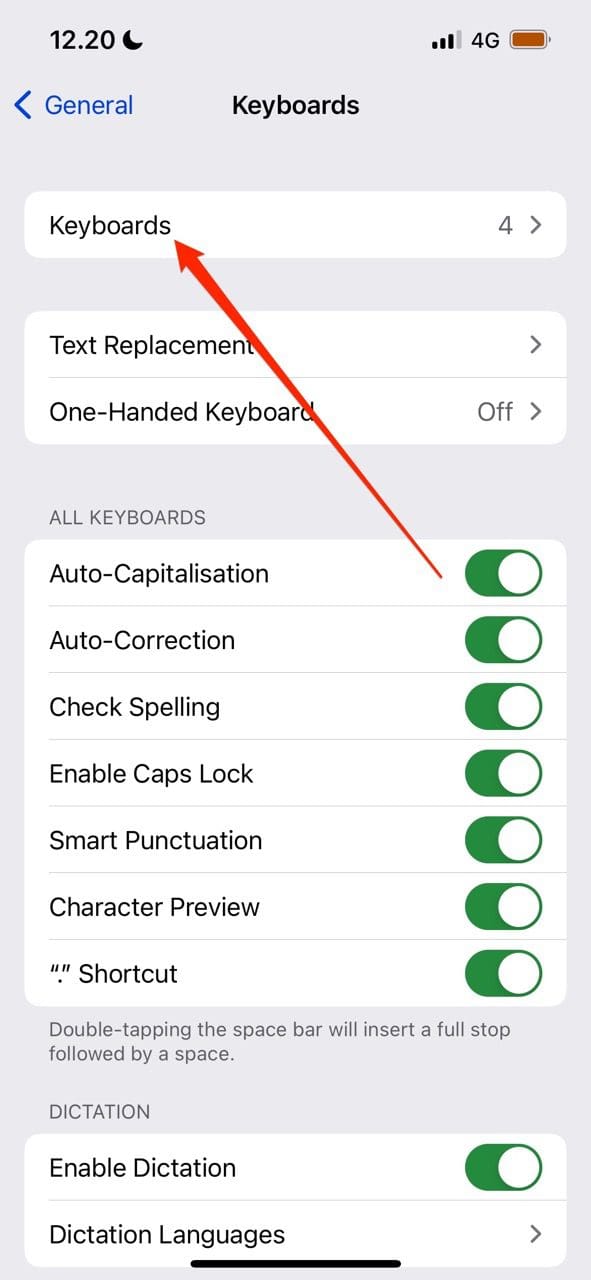 Screenshot showing keyboard tab on iPhone