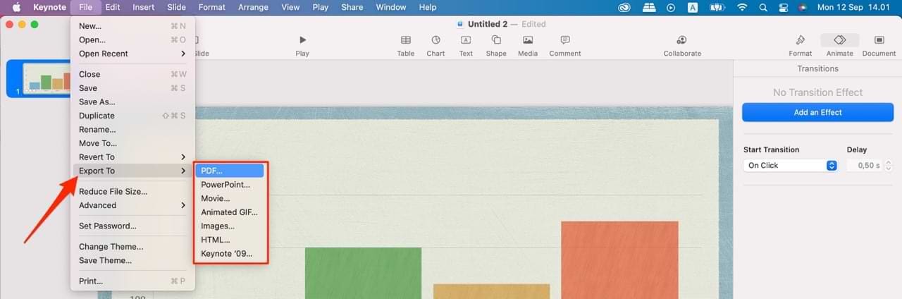 screenshot showing export options for Keynote on Mac