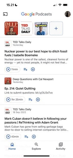 screenshot showing google podcasts interface