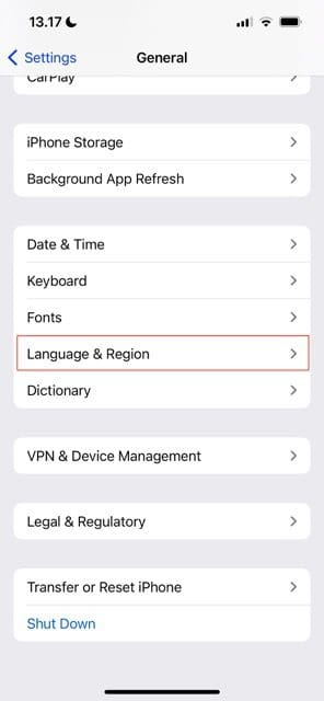 Select Language and Region on iOS