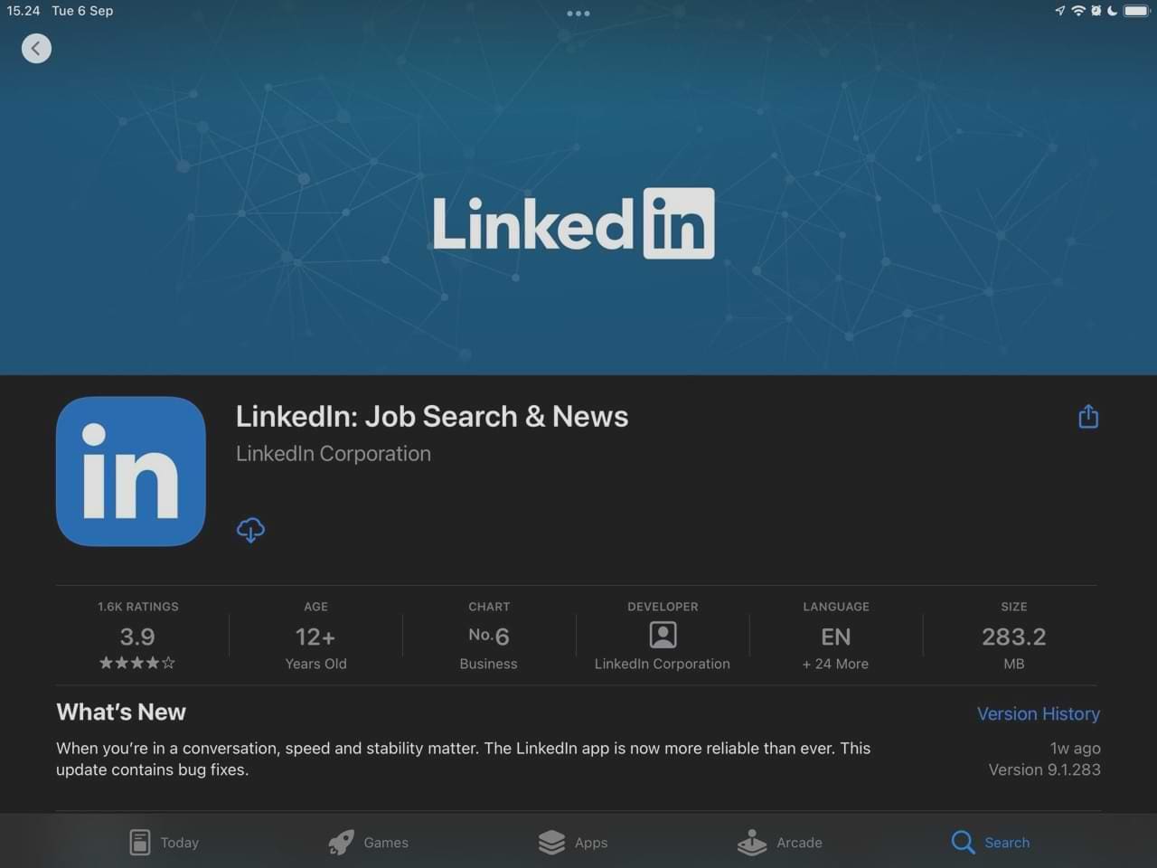 Screenshot of the LinkedIn app on the iPad App Store