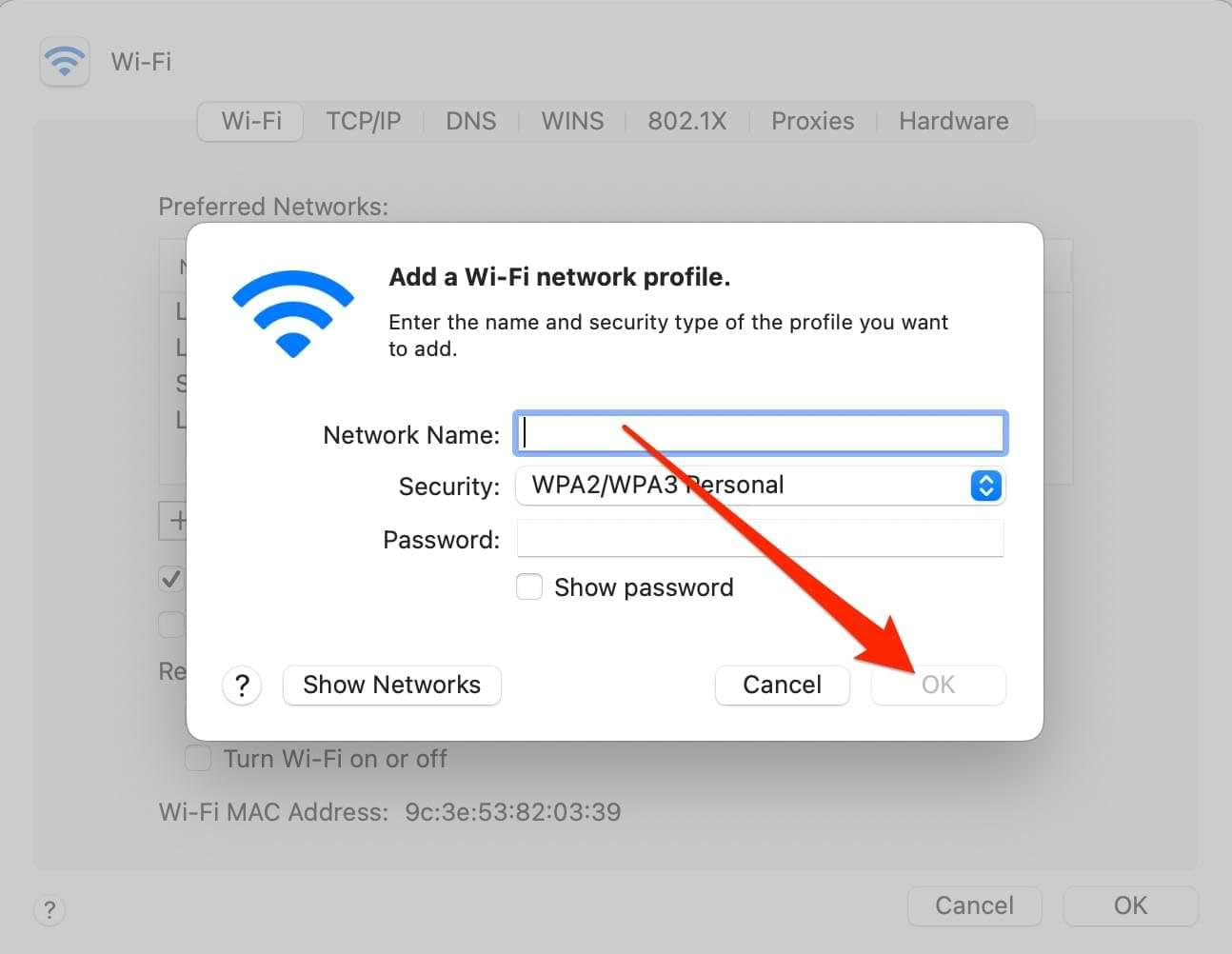 Add Mac Wi-Fi Network 