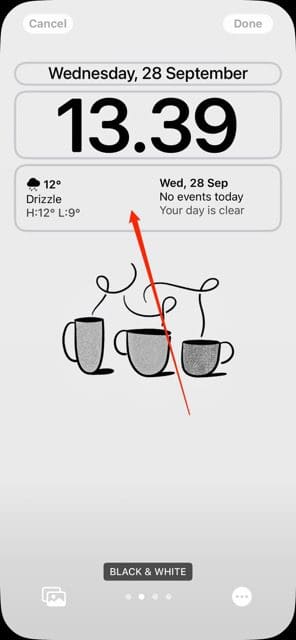Screenshot showing the widgets tab in iOS 16