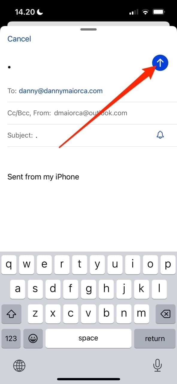 Screenshot showing the send icon in iOS