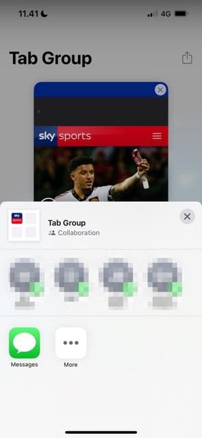 Contact sharing options for Tab Groups in iOS 16