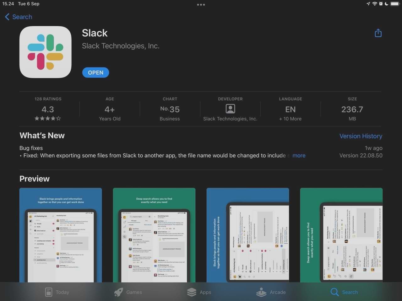 Screenshot of the Slack App Store interface